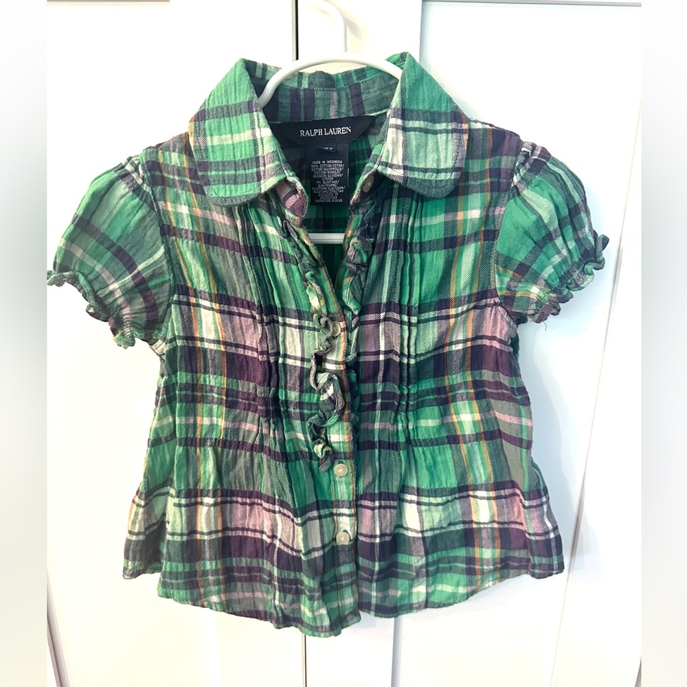 Ralph Lauren Kids Plaid Shirt in Green and Purple